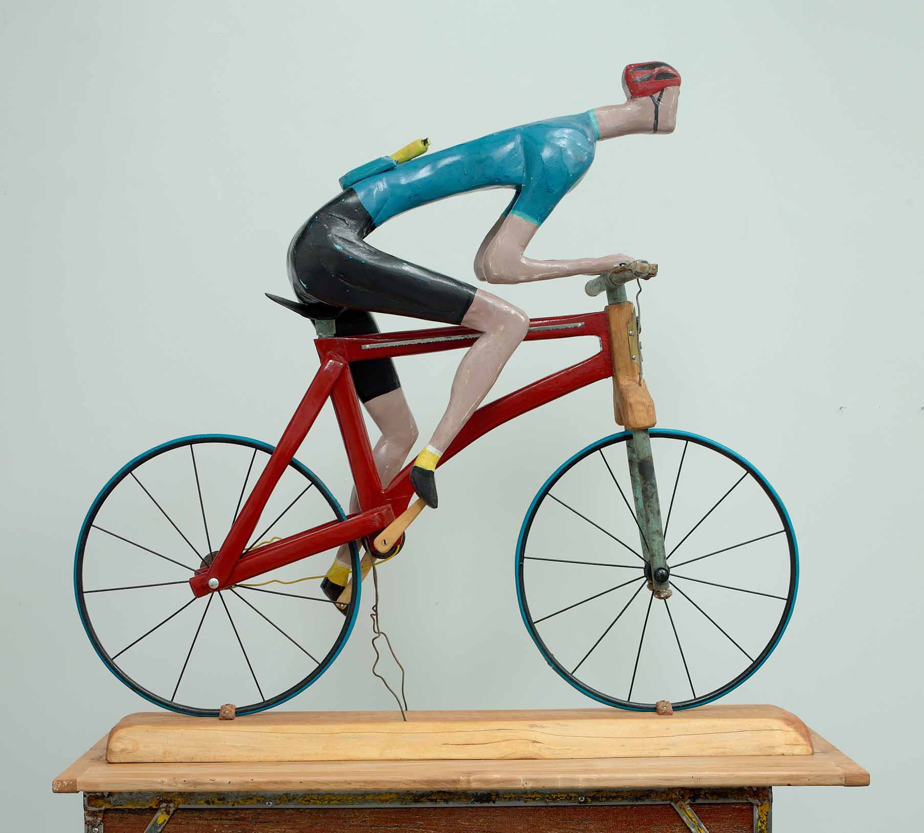 JOHN ATTWOOD, Banana Man, 2024, mixed metal, pine, acrylic paint and electrical cord, 37.5 x 40 x 16 inches