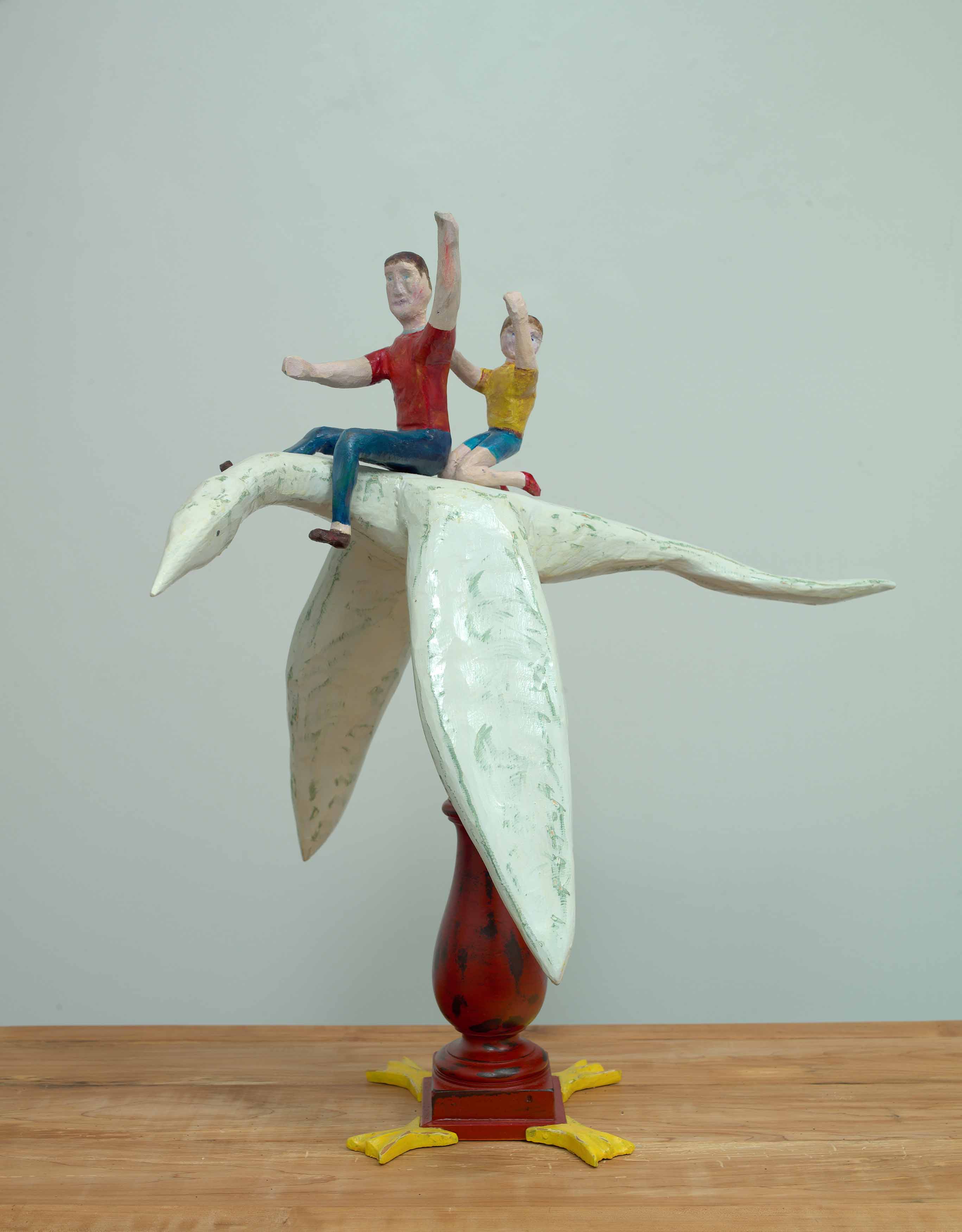 Dream Flight with Dad  2023, pine, auger bit and acrylic paint, 27.25 x 15.5 x 27.5 inches