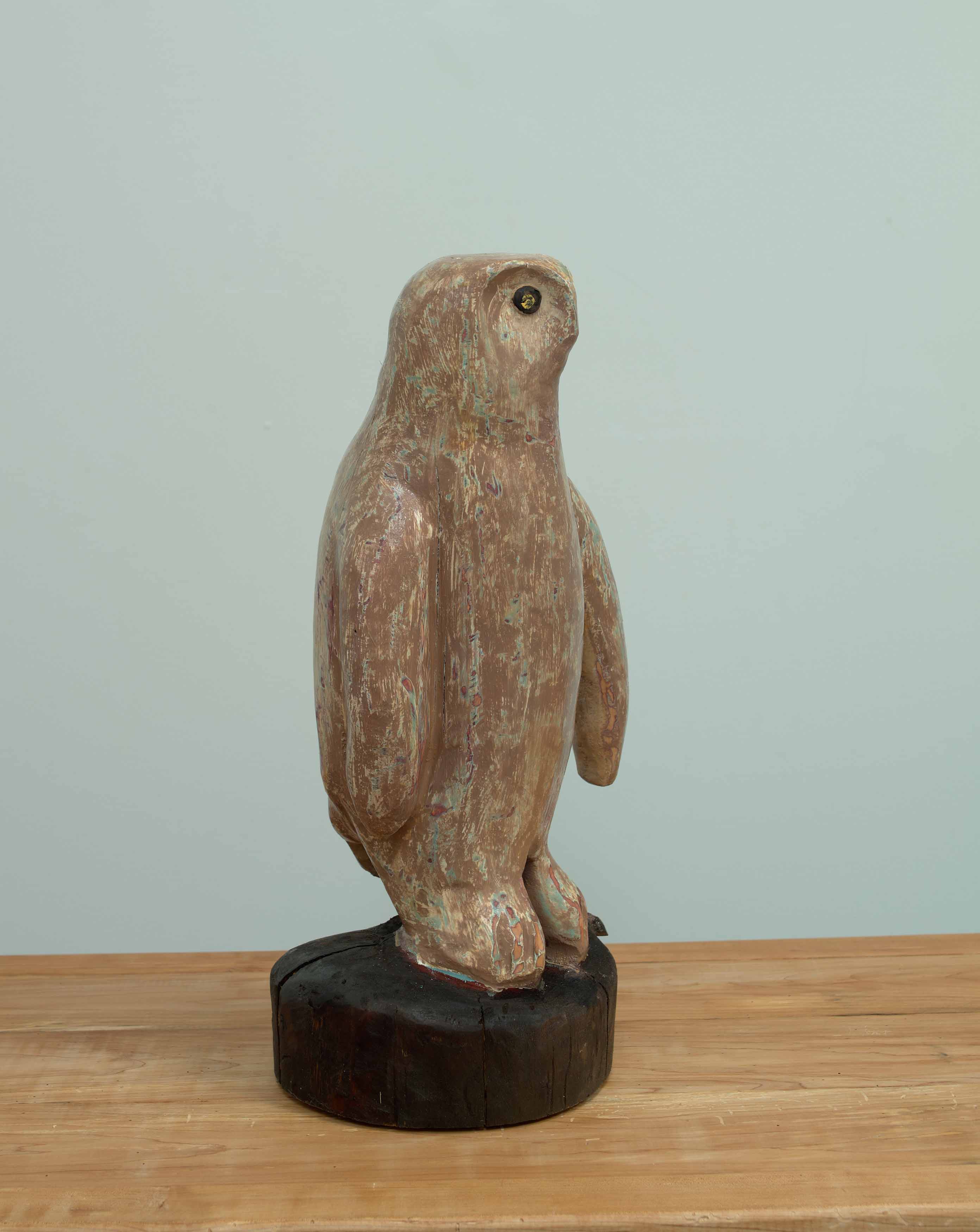 Hawkeye  2025, pine and oil paint, 19.5 x 9 x 9 inches